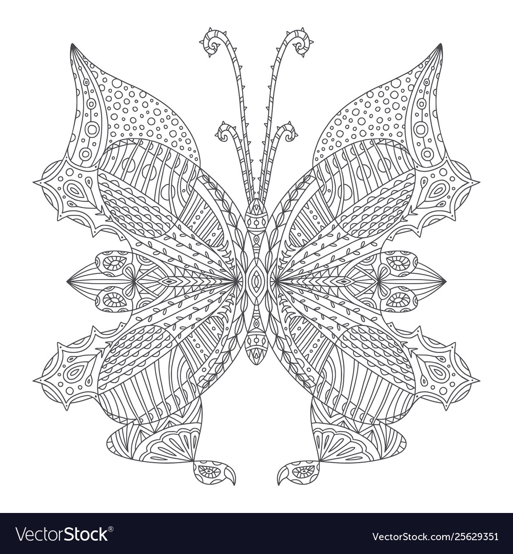 Butterfly coloring page tattoo art design vector image