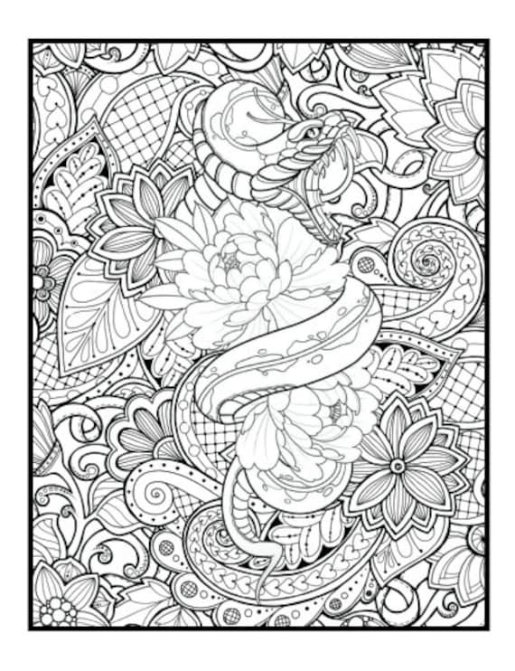 Adult coloring book tattoo design adult coloring books coloring book pdf custom tattoo instant download digital coloring book