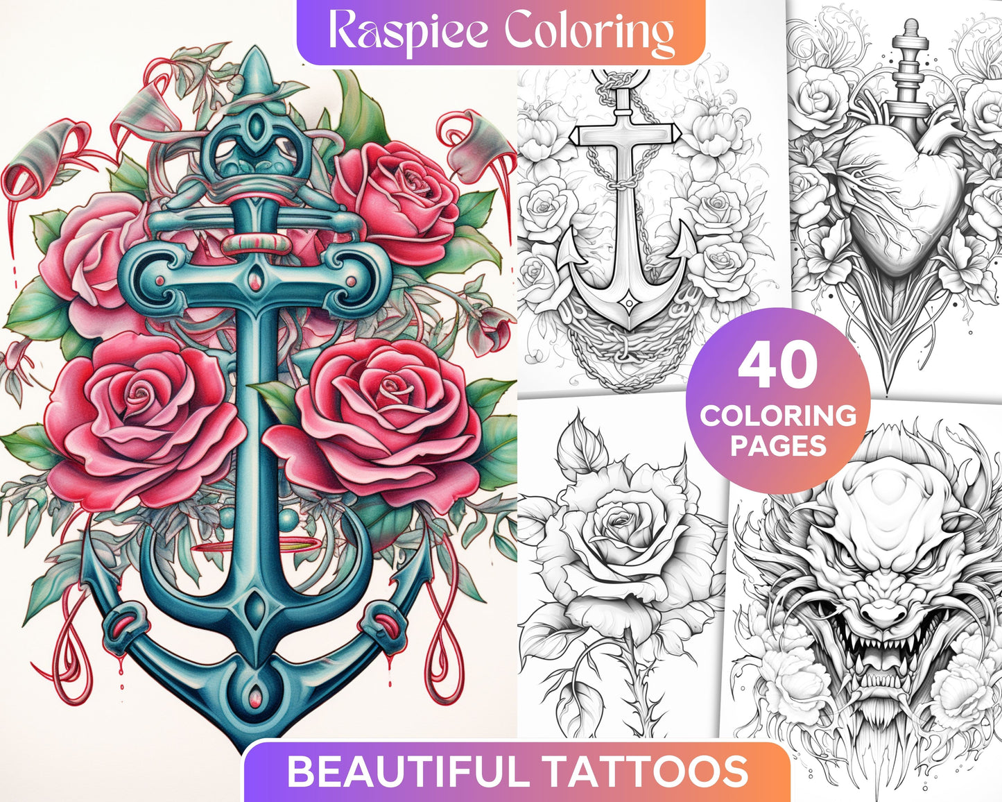 Beautiful tattoos grayscale coloring pages printable for adults pd â coloring