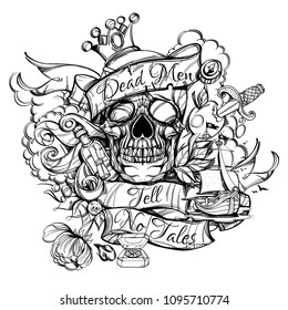 Skull contour sketch tattoo printing on stock vector royalty free