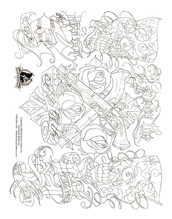 Boog gangsta style tattoo flash set sheets with linework gangster x