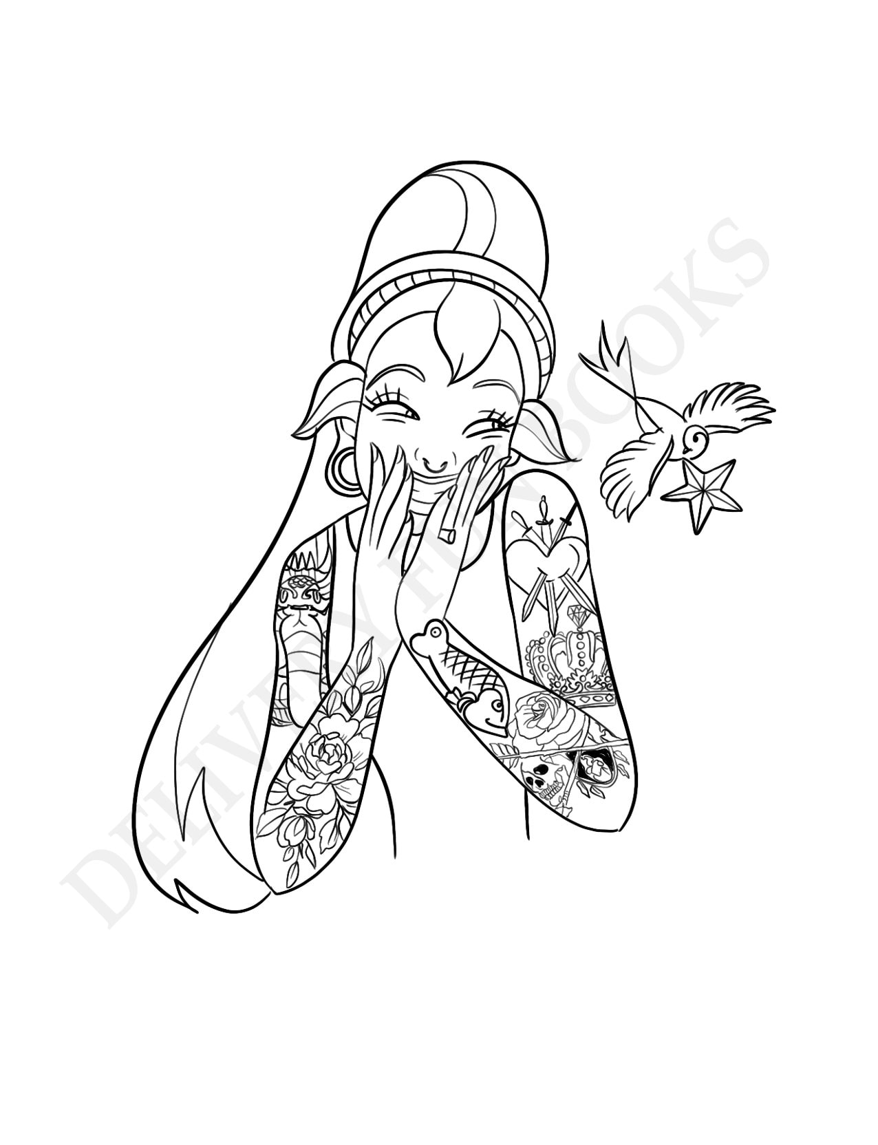 Princess with tattoo coloring book amazing and sexy illustrations for adults stress relief printable digital downloads pdf pages