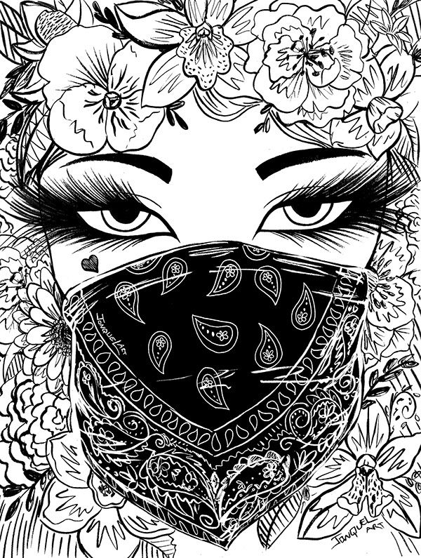 Ink and pen fashion beauty illustration ink pen art skull coloring pages adult colouring printables