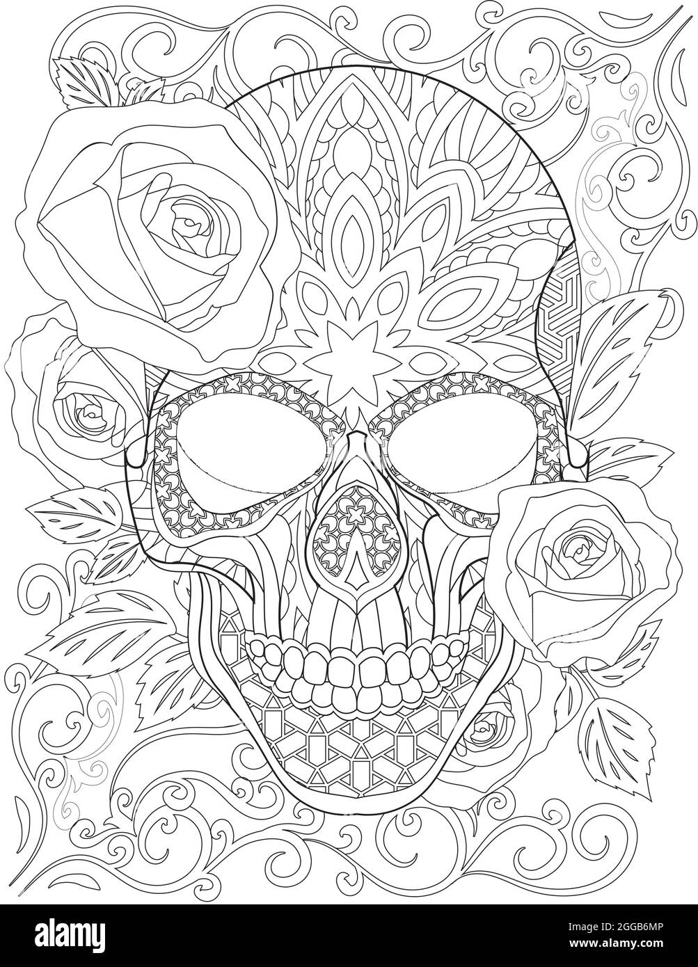 Skull and roses black and white stock photos images