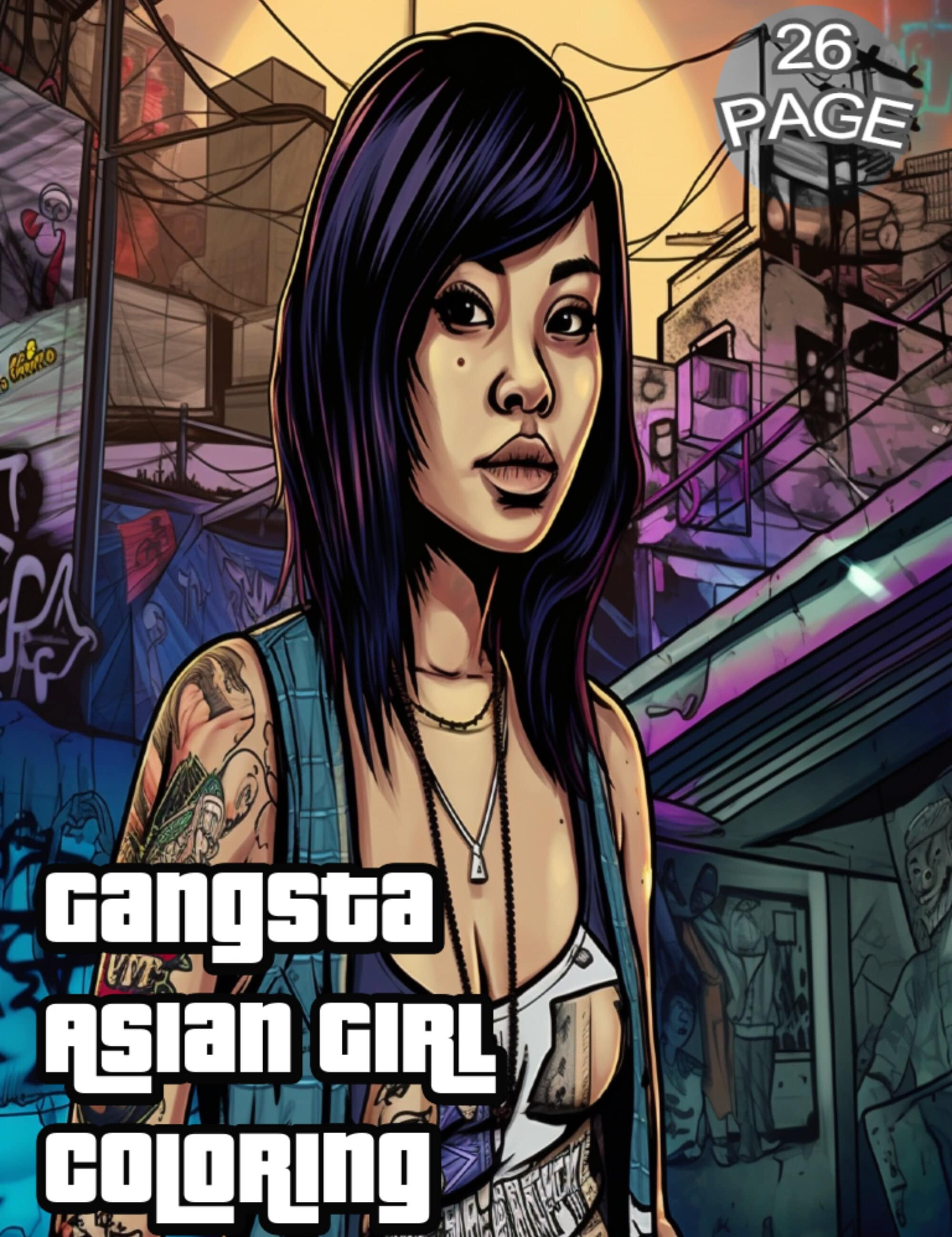 East meets ink gangsta asian coloring page instant download unique art for adults tattoo inspired digital art urban street art gift