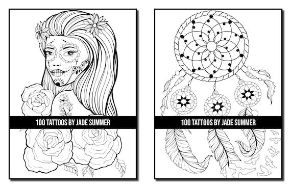 Tattoo coloring pages tattoos adult coloring book by jade summer digital coloring pages printable pdf download