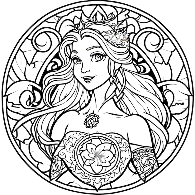 Premium vector attractive princess coloring pages vector art white background coloring book line art