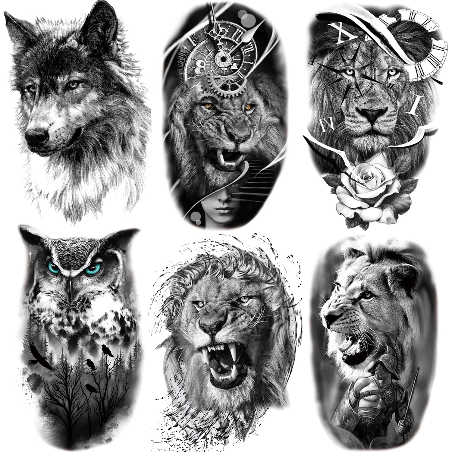 Kotbs hojas de tatuajes temporales de animales d para mujeres y hombres impermeables falsos realistas patrãn de lobo fresco tigre y leãn calanãas negras para niãos adolescentes y adultos bricolaje