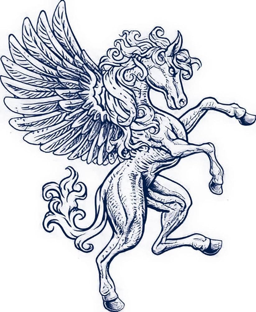 Ala hojas de calanãas temporales semipermanentes de tatuaje para mujeres un caballo pegaso con ala de la mitologãa griega crãa desenfrenada en su jugo tatuajes realistas de larga duraciãn