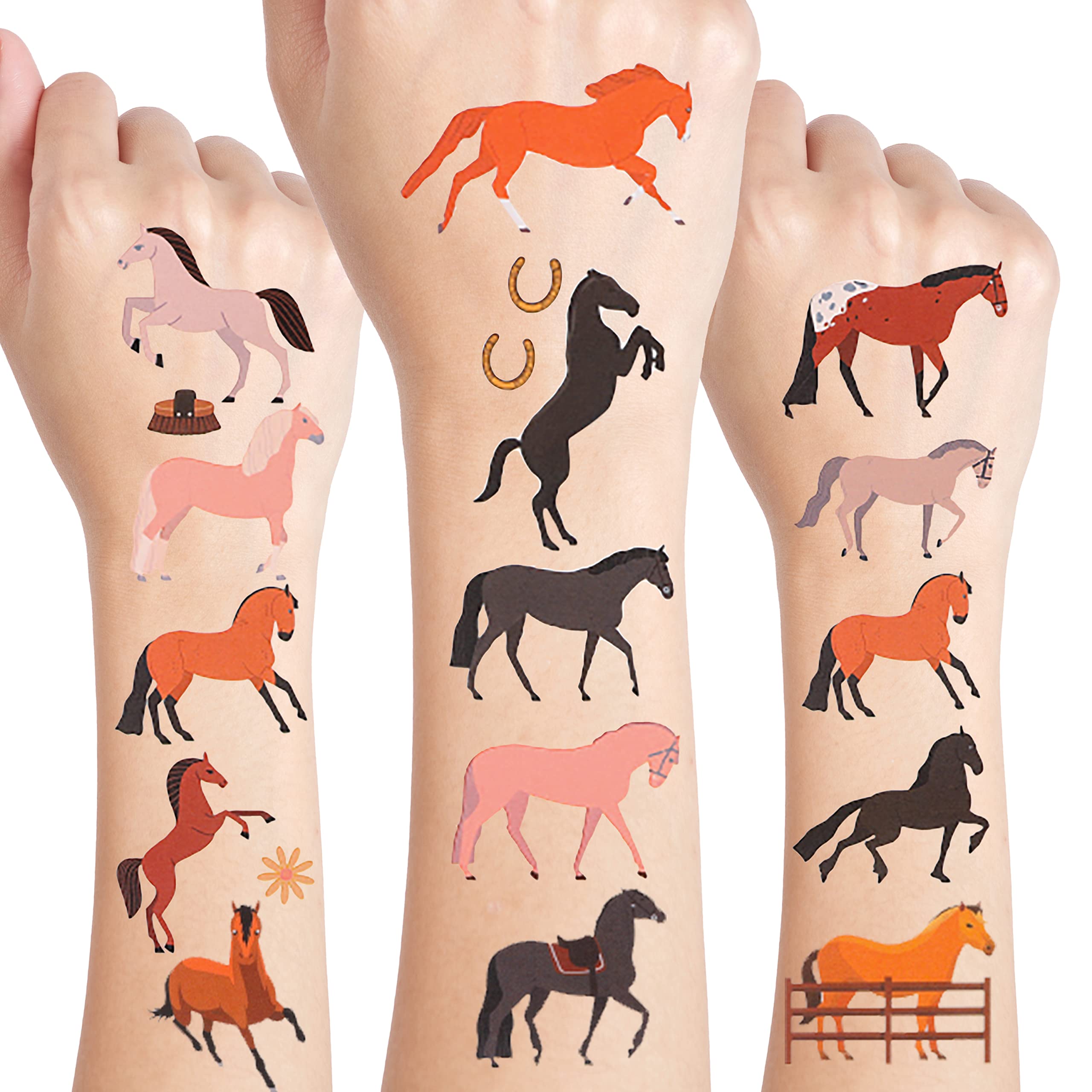 Hojas de tatuajes temporales de caballos decoraciones de cumpleaãos de caballos recuerdos de fiesta belleza y cuidado personal