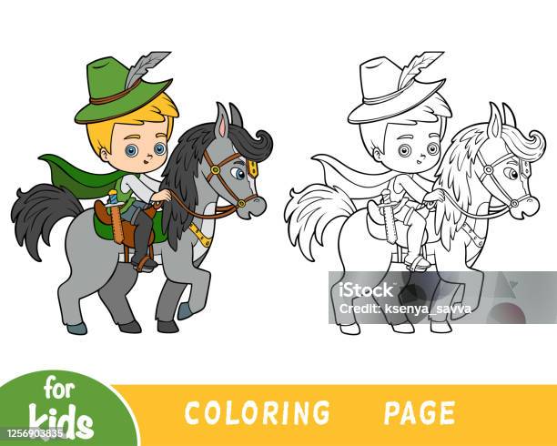 Ilustraciãn de libro para colorear para niãos prãncipe a caballo y mãs vectores libres de derechos de adulto