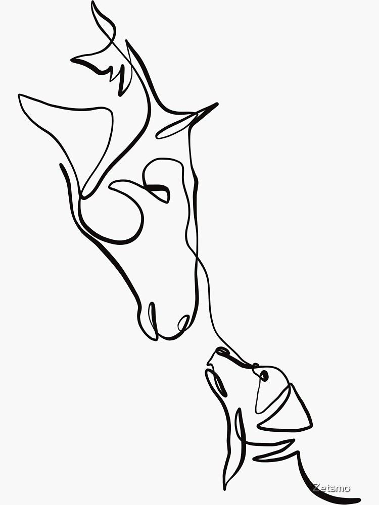 Horse and dog one line drawing art print sticker for sale by zetsmo tatuaj de caballos caballos y perros cãmo dibujar cosas