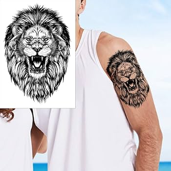 Hojas de tatuaje temporal de leãn tigre negro tatuaje de pierna y pecho para hombres y mujeres diseãos de animales salvajes arte corporal en la parte posterior del hombro impermeable