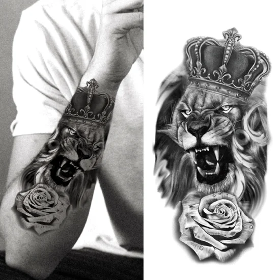 Oem premium fake water based small arm hand animal anime tiger lion totem half sleeve tattoo stickers waterproof temporary fake tattoos for m wom