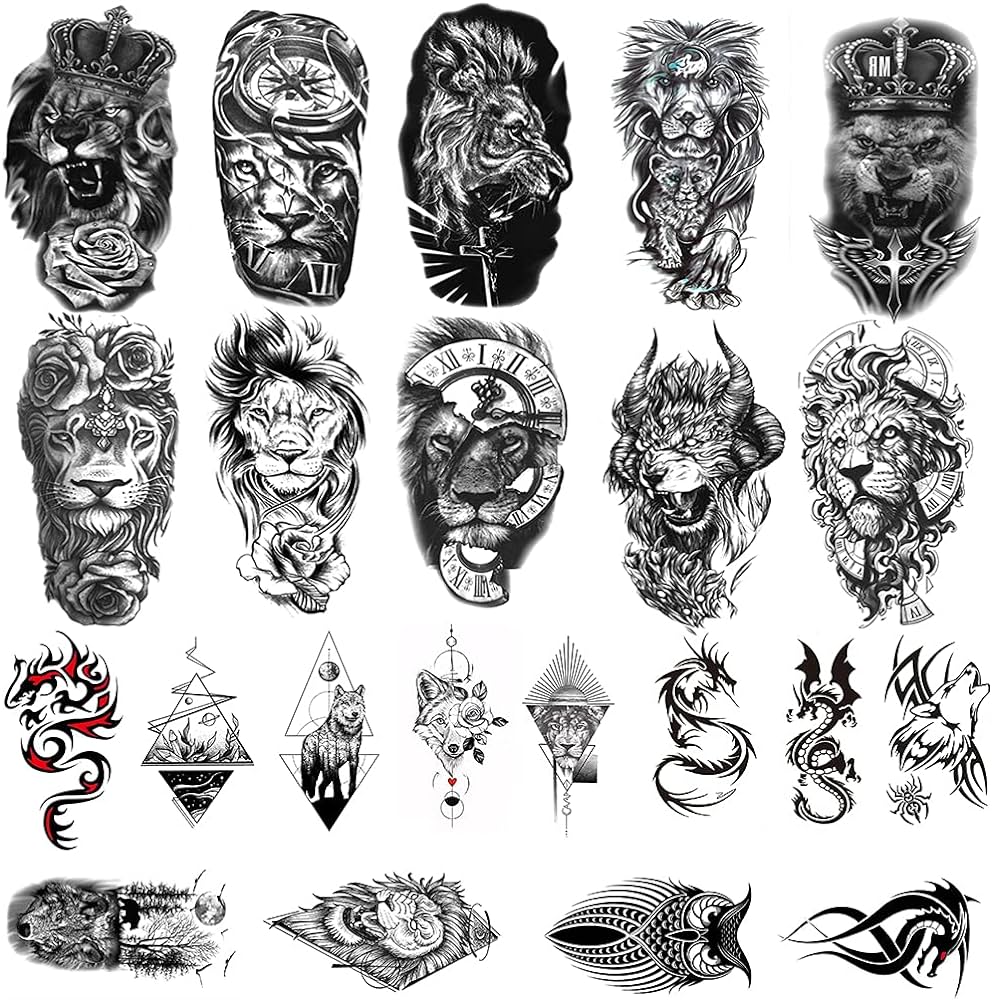 Hojas de tatuajes temporales de leãn grande para hombres y mujeres calanãas de tatuaje temporales de leones realistas para adultos tatuajes negros falsos d belleza y cuidado personal