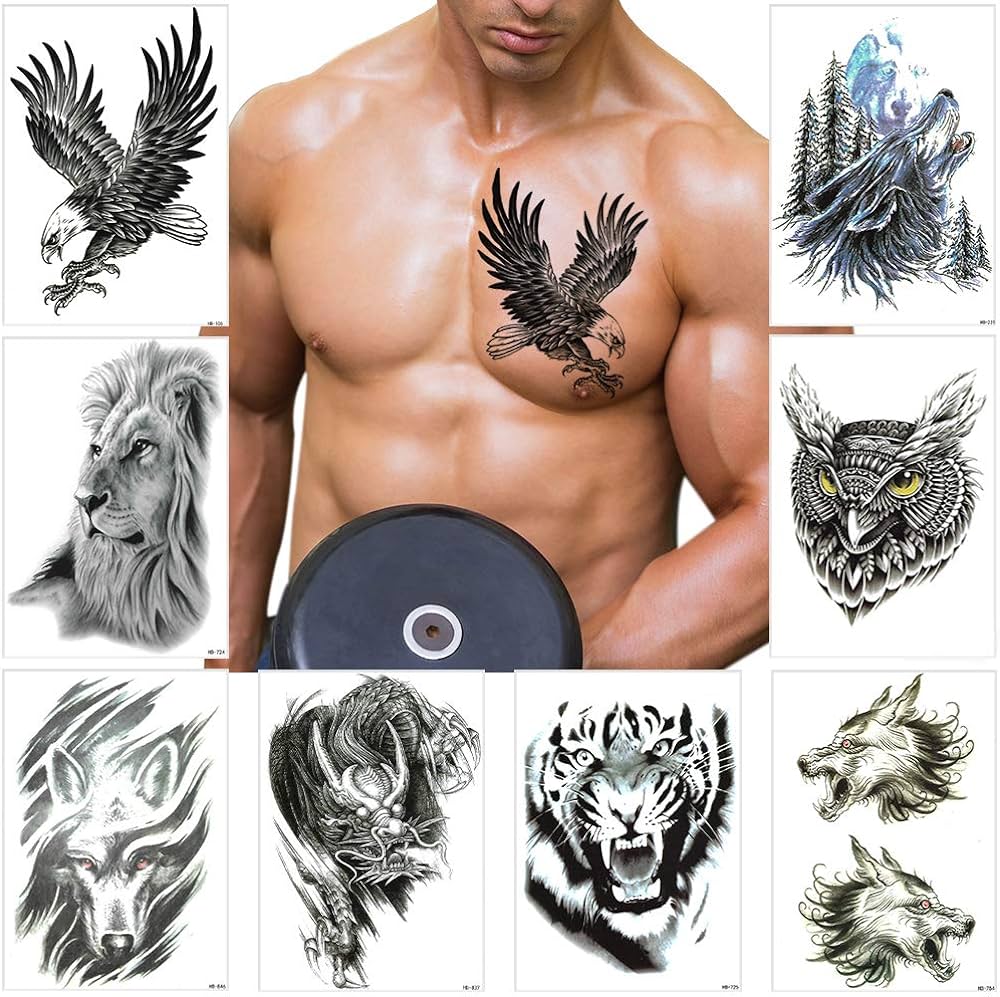 Tatuajes temporales para hombres y mujeres tãtem tribal grande bãºho ãguila lobo tigre dragãn leãn patrãn impermeable tatuajes falsos cuerpo medio brazo hombro pecho patrãn belleza y cuidado personal