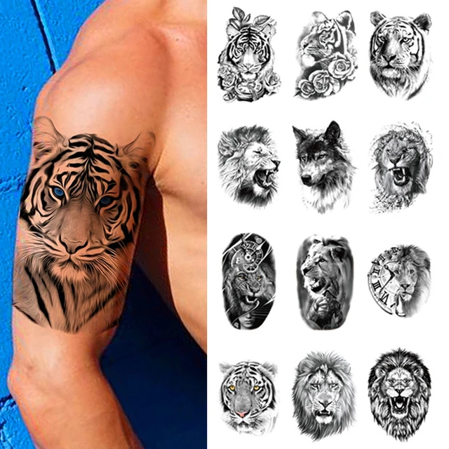 Animals transfer tattoos tiger lion wolf fake disposable tattoo stickers mens women party arm thigh leg body art stickers