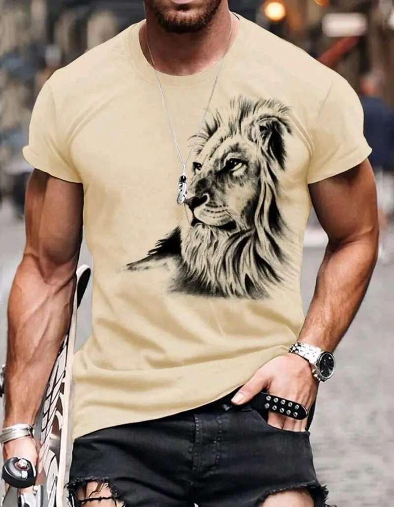 Hombres camiseta con estampado de leon en contraste xl