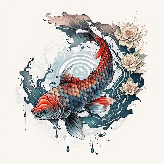 Diseão de tatuaje de pez koi fondo blanco descarga de archivo png de alta resoluciãn