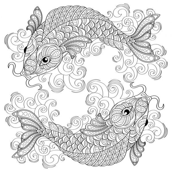 Pec koi carpas chinas pãgina para colorear antitrãs adultos â iluâ mandalas para colorear pãginas para colorear de animal dibujos para colorear adultos