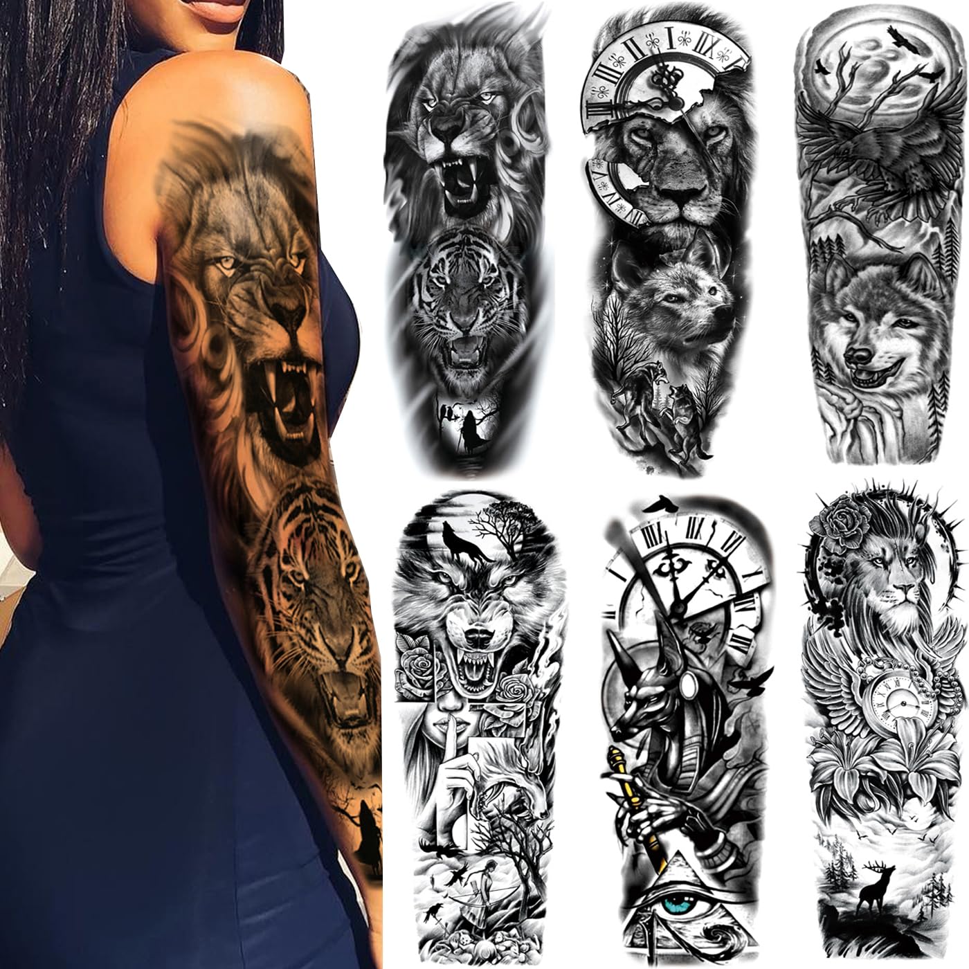 Calanãas de tatuaje de manga extralarga negro hojas manga pleta arte corporal para hombres y mujeres belleza y cuidado personal