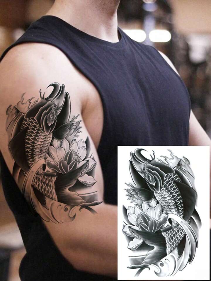 Sheet fish patternteporary tattoo for en woen disposable waterproof tattoo sticker for hand back ar chest realistic fake tattoo waterproof usa