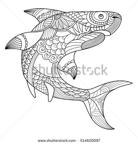 El libro de colorear tiburãn para ilustraciãn de stock shutterstock tatuaj de tiburon mandalas para tatuar dibujos para colorear adultos