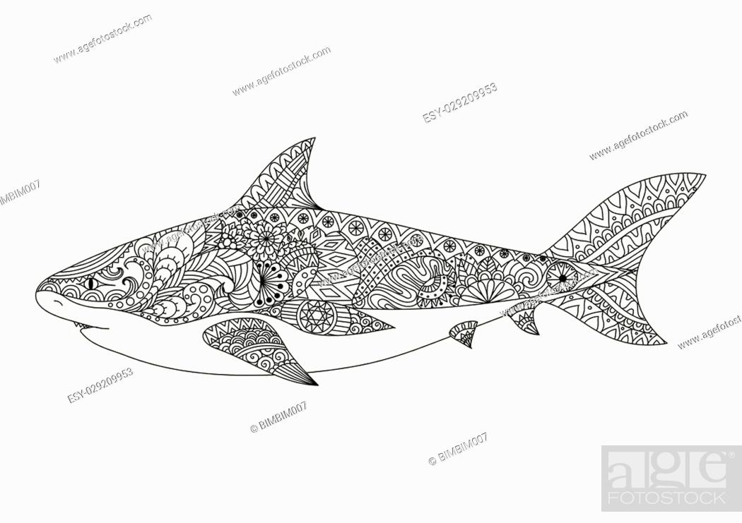 Shark line art dign for coloring book for adult tattoo t shirt dign and other decorations foto de stock vector low budget royalty free pic y