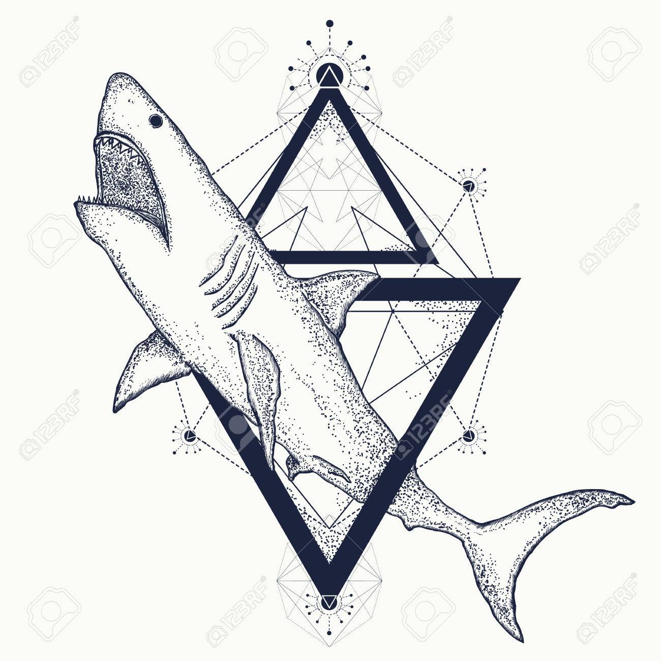 Shark tattoo geometric style tribal art shark attack t