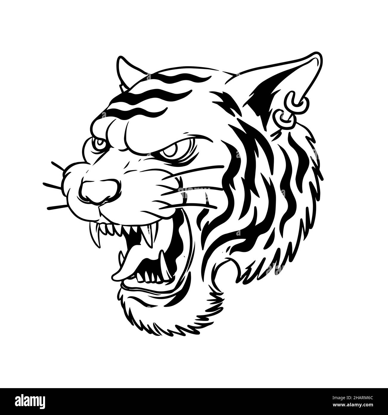 Tiger tattoo imãgen de stock en blanco y negro