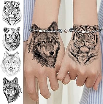 Vantaty hojas de tatuajes temporales realistas de tigre animales para hombres brazalete corporal soldado calanãas falsas para mujeres escorpiãn lobo ciervo alce ãguila oso punto adultos tatuajes de antebrazo niãas