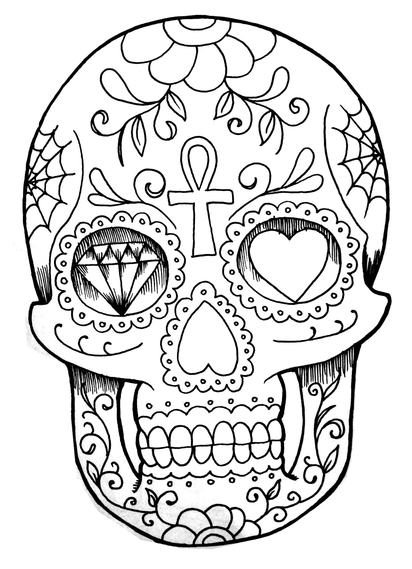 Tatuaje de una calavera con varios dibujos