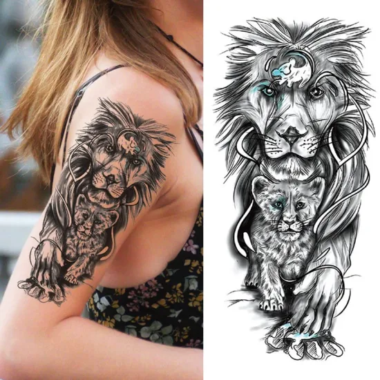 Oem premium fake water based small arm hand animal anime tiger lion totem half sleeve tattoo stickers waterproof temporary fake tattoos for m wom