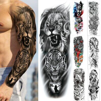 Tatuaje falso de brazo para hombre pegatinas impermeables flores dragãn tigre d