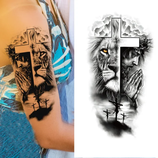 Oem premium fake water based small arm hand animal anime tiger lion totem half sleeve tattoo stickers waterproof temporary fake tattoos for m wom