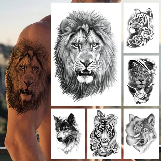 Animals transfer tattoos tiger lion wolf fake disposable tattoo stickers mens women party arm thigh leg body art stickers