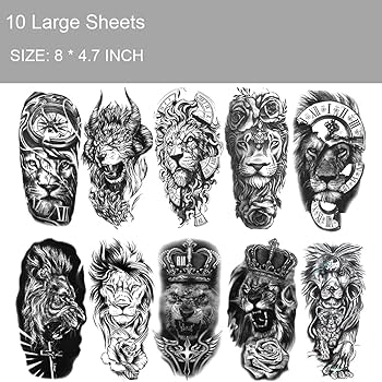 Hojas de tatuajes temporales de leãn grande para hombres y mujeres calanãas de tatuaje temporales de leones realistas para adultos tatuajes negros falsos d belleza y cuidado personal