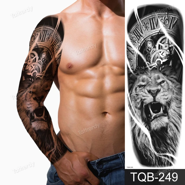 Amazing temporary tattoos men large full arm sleeve tattoo god wolf moon dragon lion king tiger forest tattoo designs big body