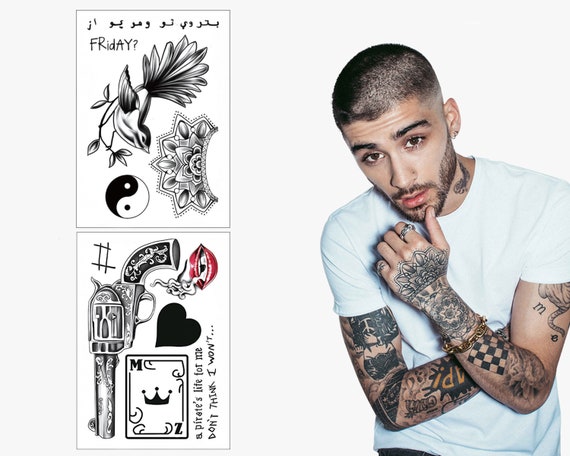 Zayn malik juegos de transferencia de tatuajes temporales one direction harry styles juegos de pegatinas impermeables de golondrinas negras realistas para hombres mujeres y niãos