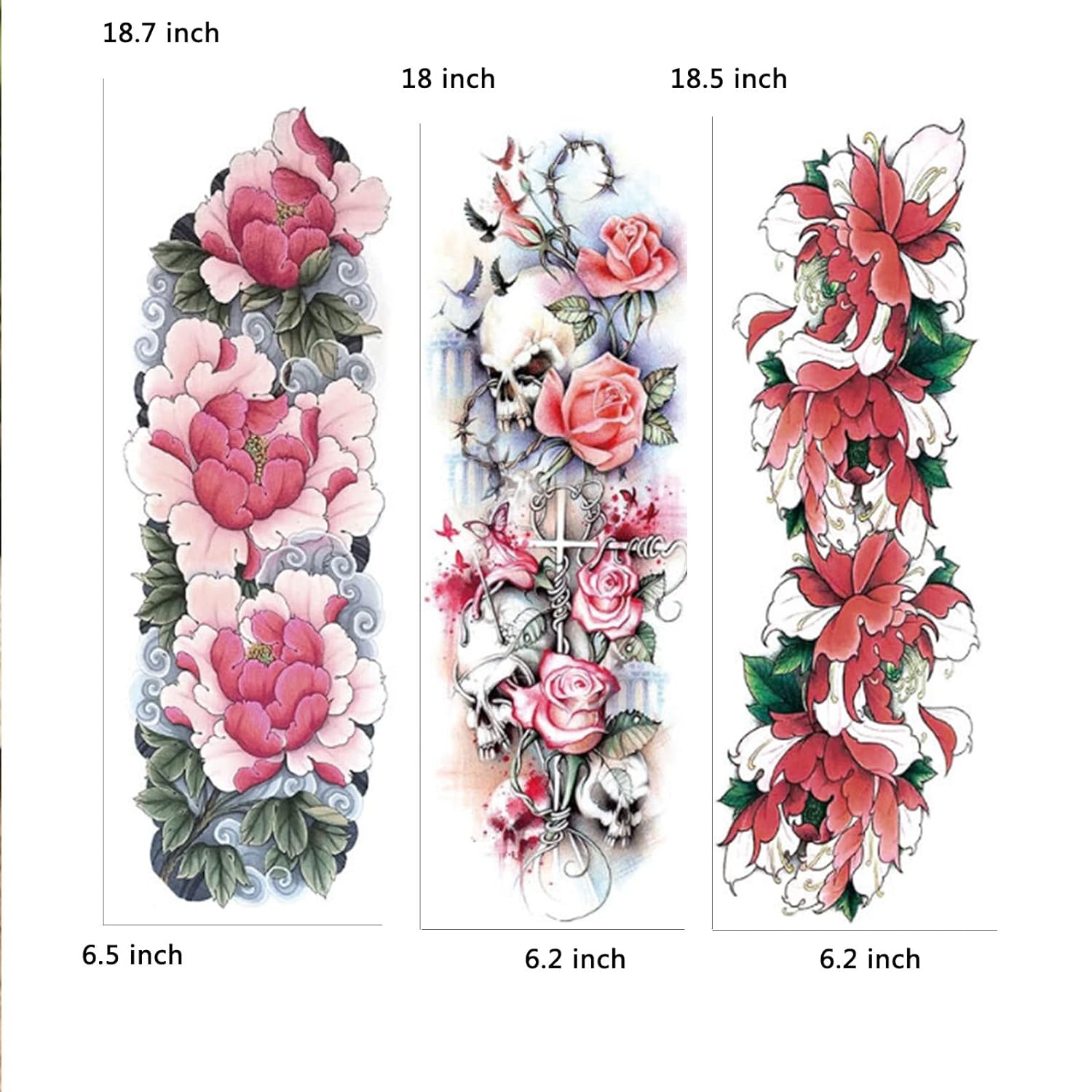 Adhesivo de tatuajes temporales impermeable de pierna de brazo mpleto arte de flores loridas realistas mangas grandes y duraderas calmanãas de â
