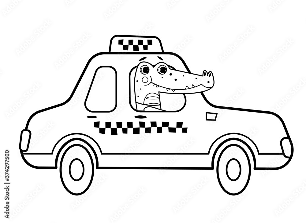 Coloring page outline of cartoon taxi with animal vector image on white background coloring book of transport for kids vector