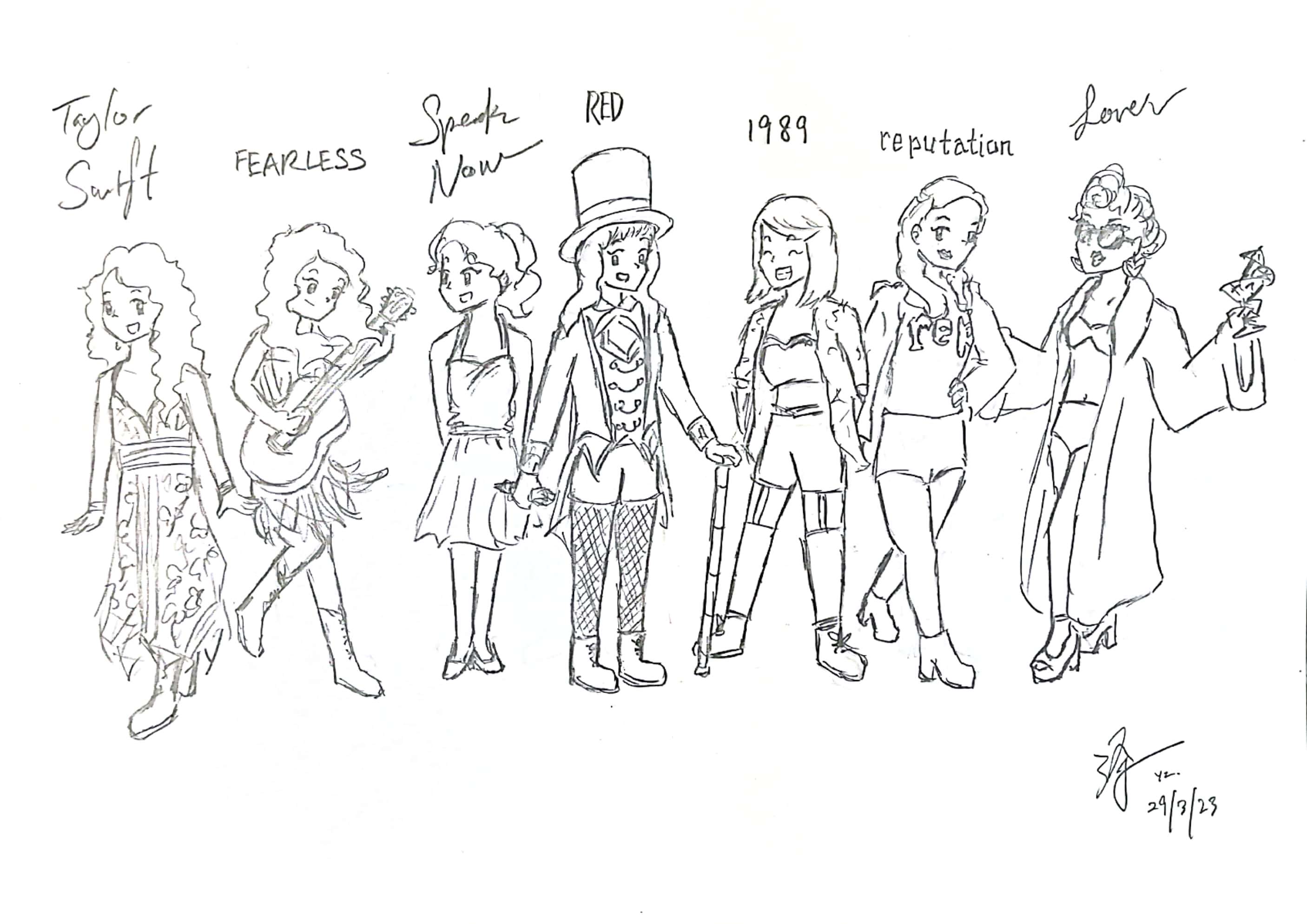 Quick sketches of taylors eras rtaylorswift