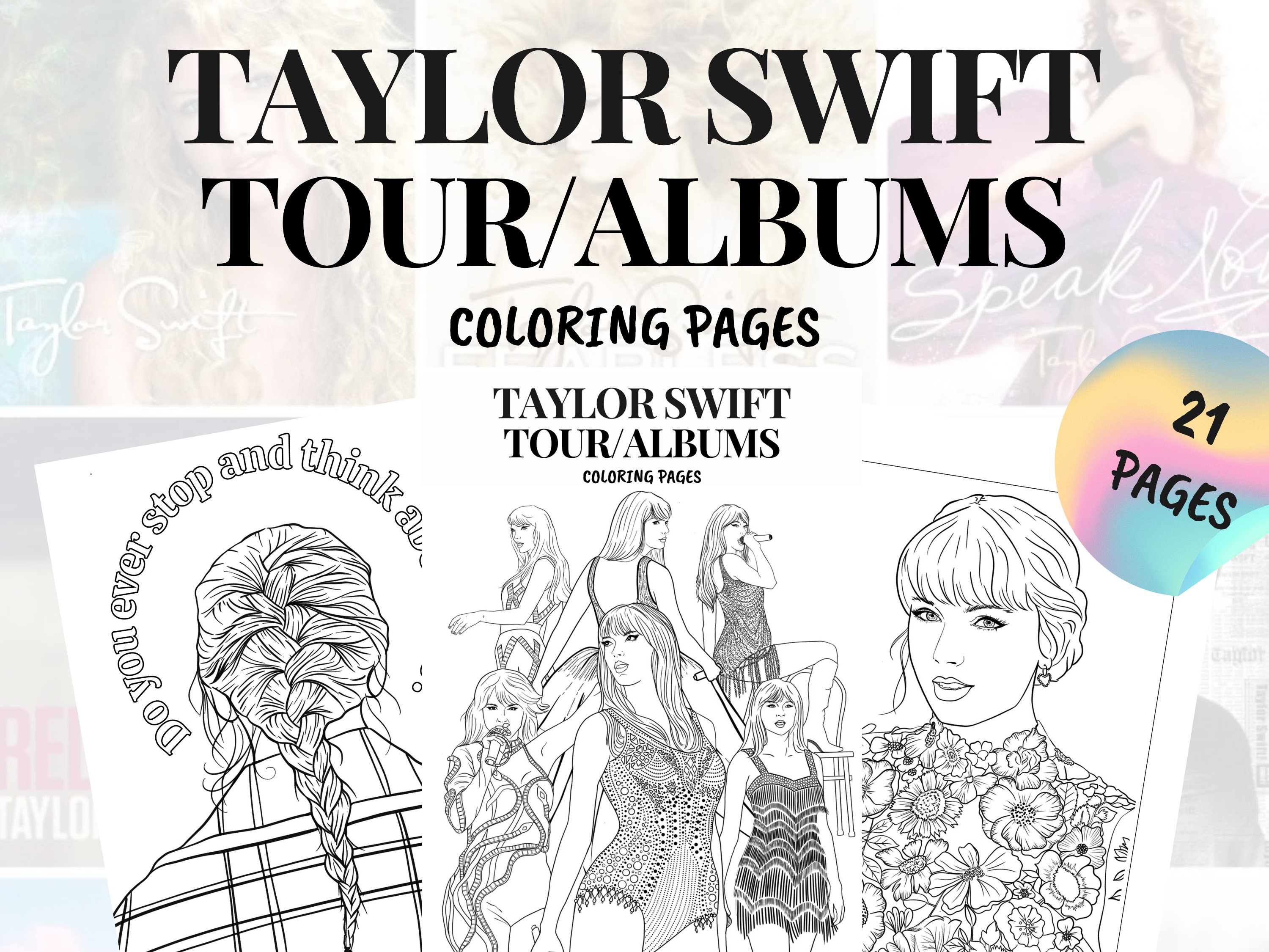 Taylor swift touralbums coloring pages downloadable printable perfect for swifties music fans