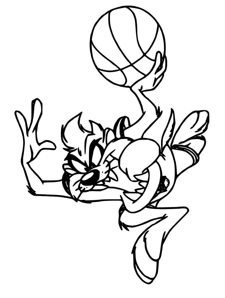 Taz is playing basketball coloring page