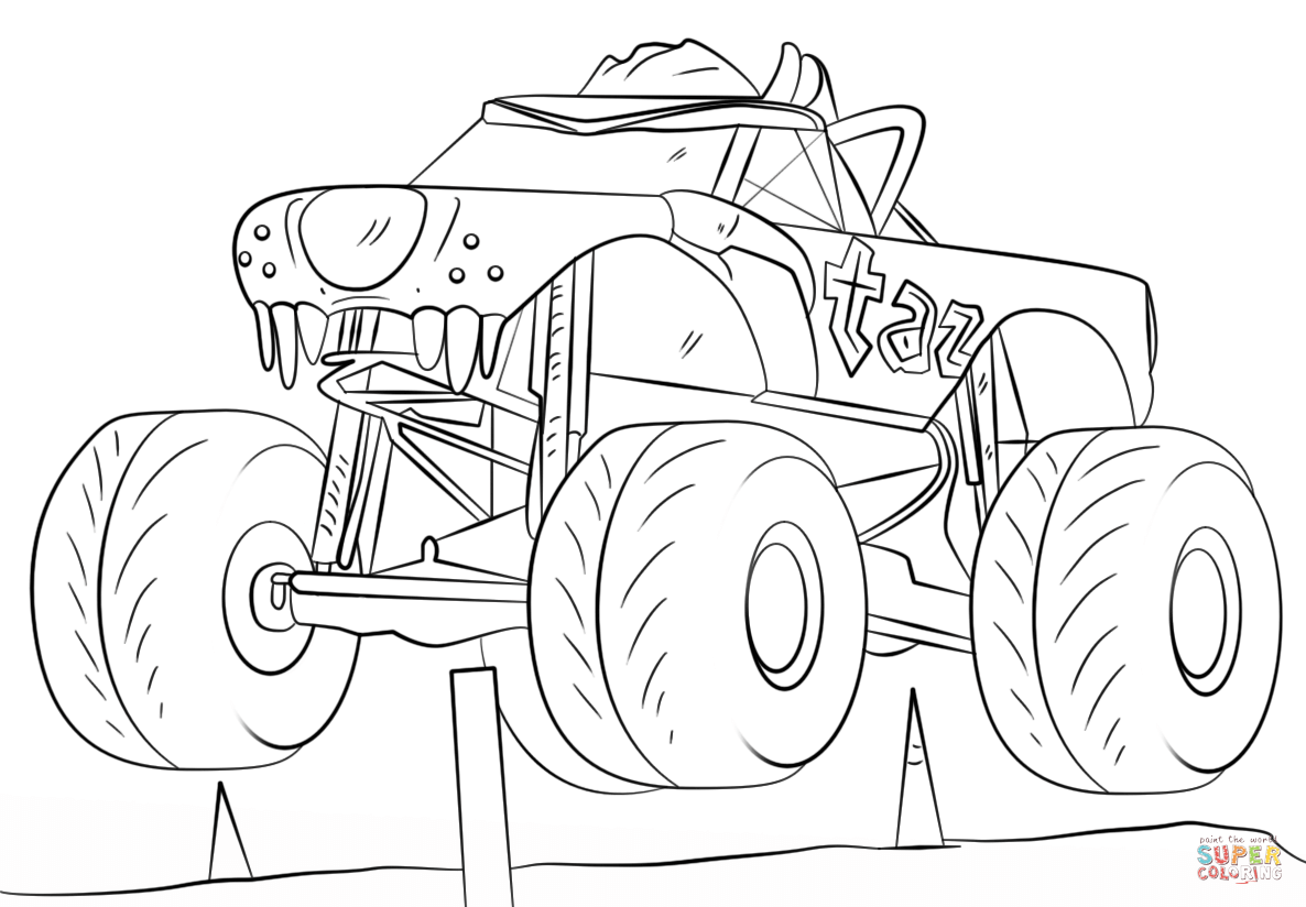 Taz monster truck coloring page free printable coloring pages