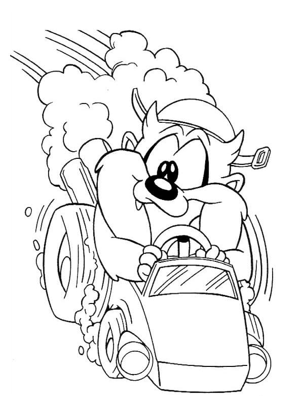 Taz is driving coloring page