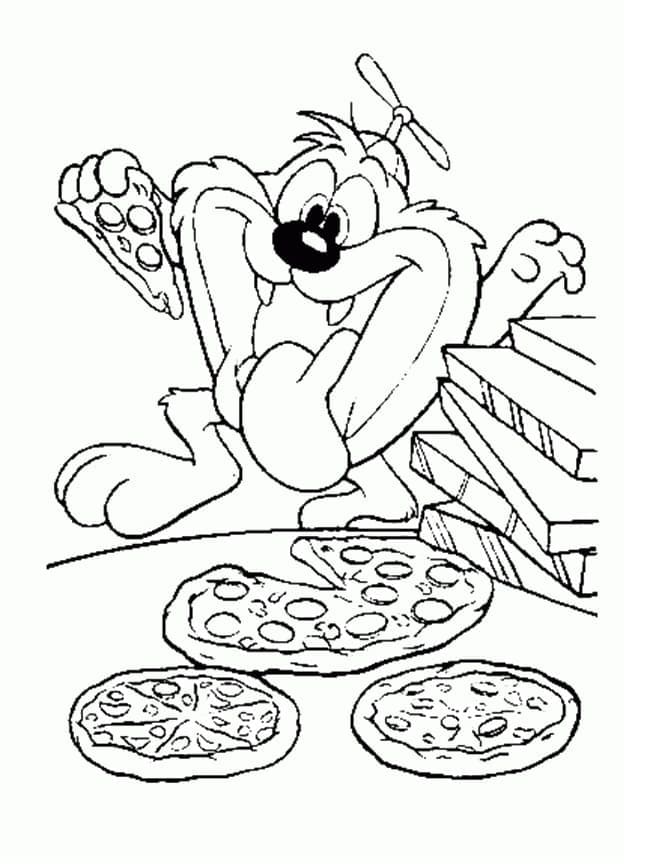 Taz and pizza coloring page