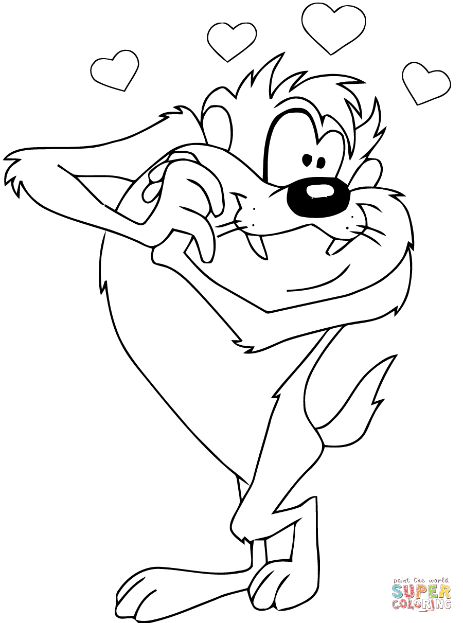 Taz in love coloring page free printable coloring pages