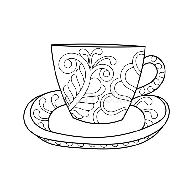 Coloring pages coloring book pages cup coffee tea hand drawn illustration abstract ornaments vector