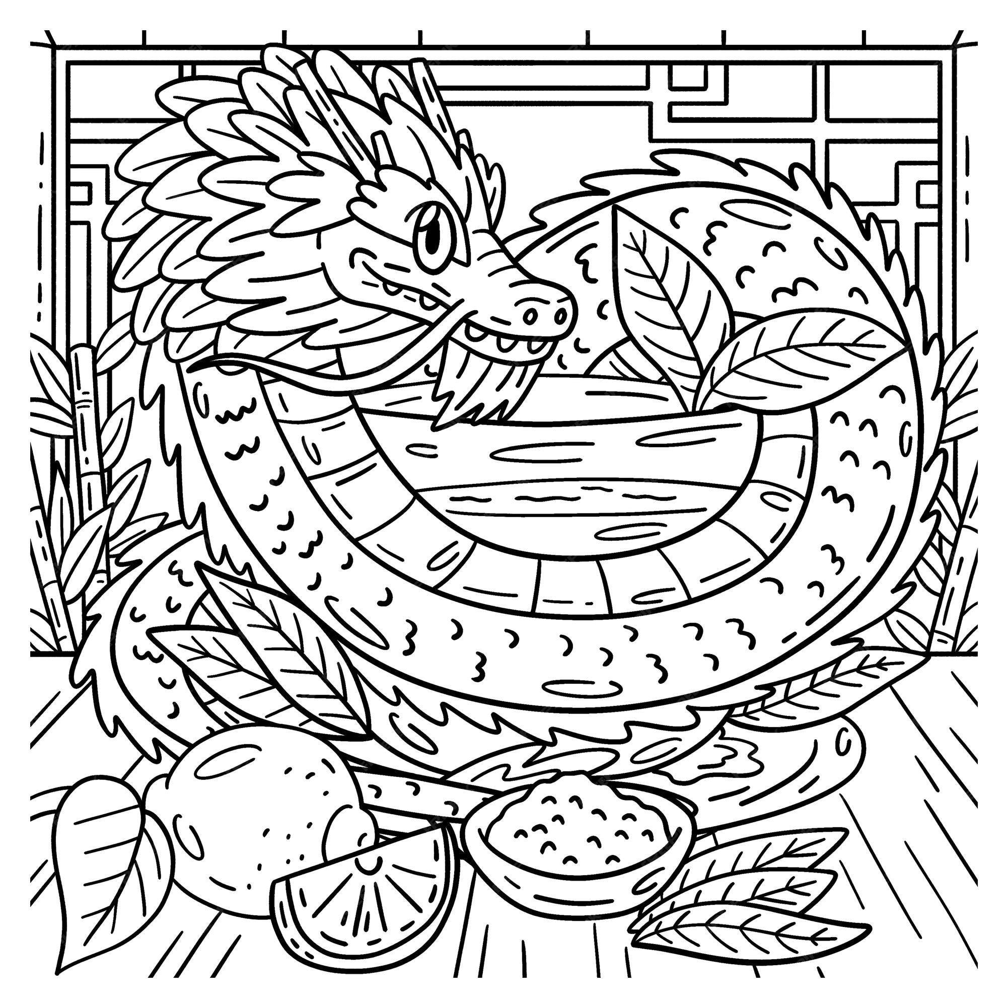 Premium vector a cute and funny coloring page of a dragon surrounding tea cup provides hours of coloring fun for children color this page is very easy suitable for little kids